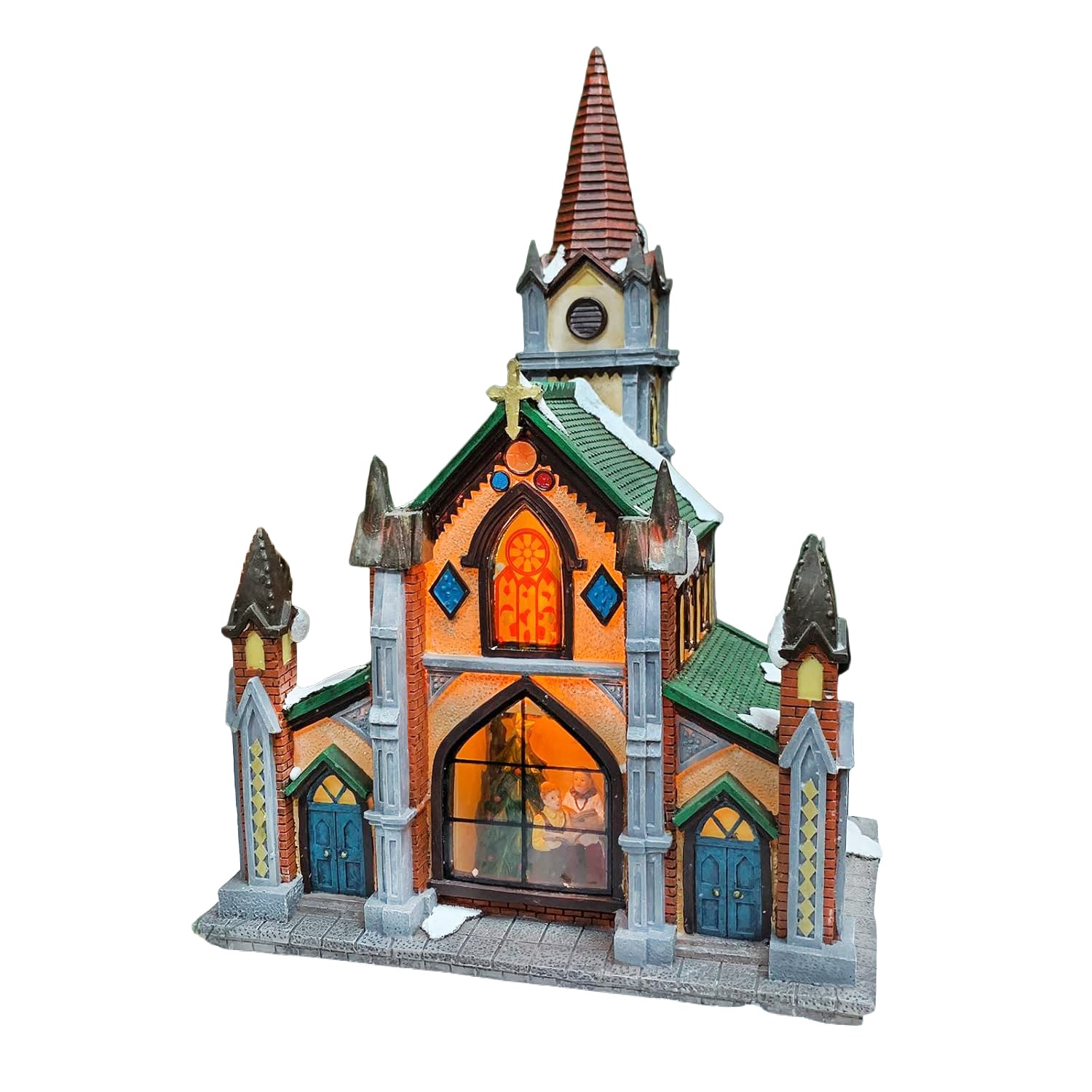 Cathedral Church Hand-Painted Polyresin Lighted Building with LED Lights