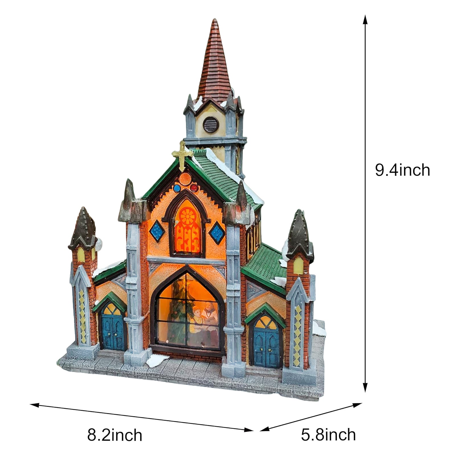 Cathedral Church Hand-Painted Polyresin Lighted Building with LED Lights