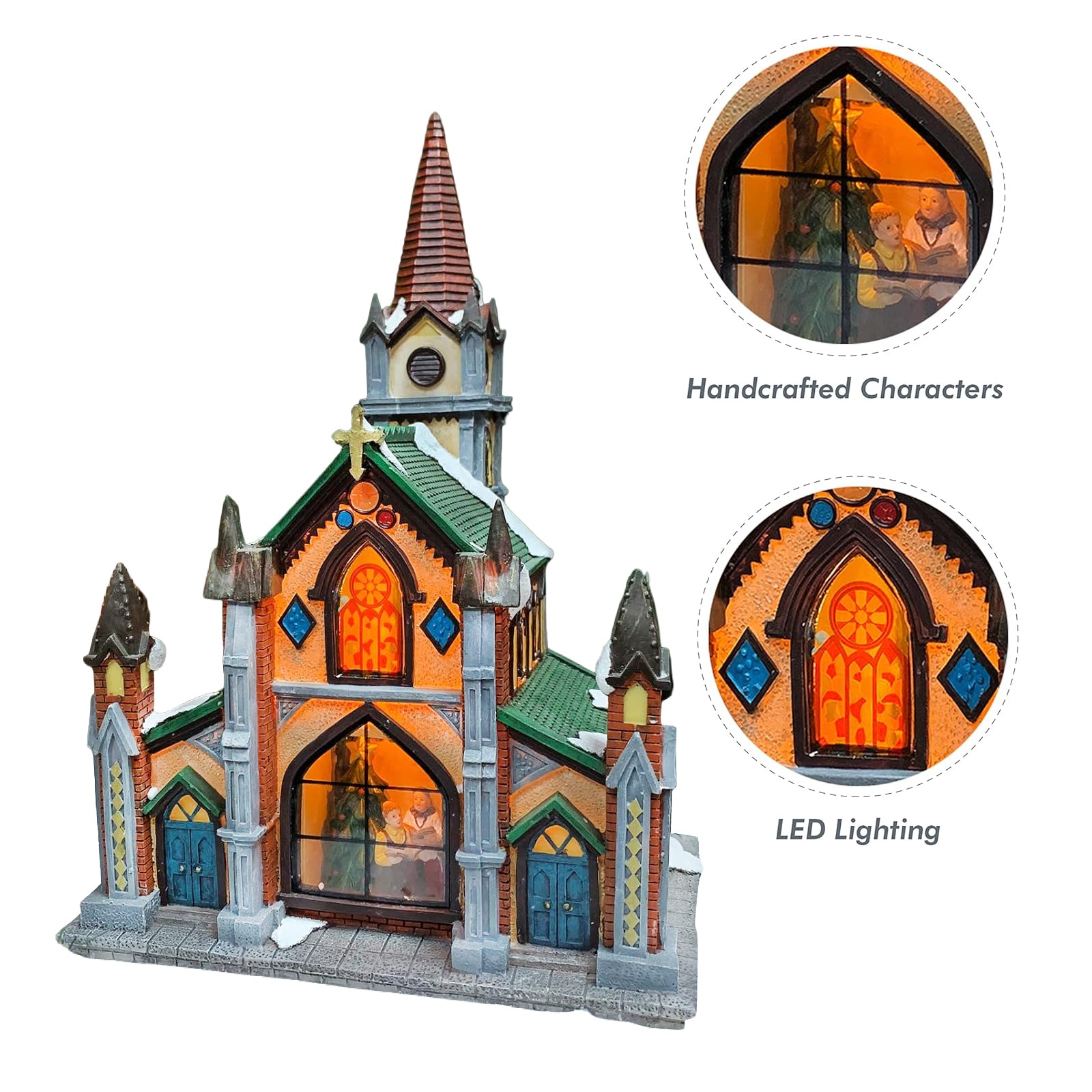 Cathedral Church Hand-Painted Polyresin Lighted Building with LED Lights