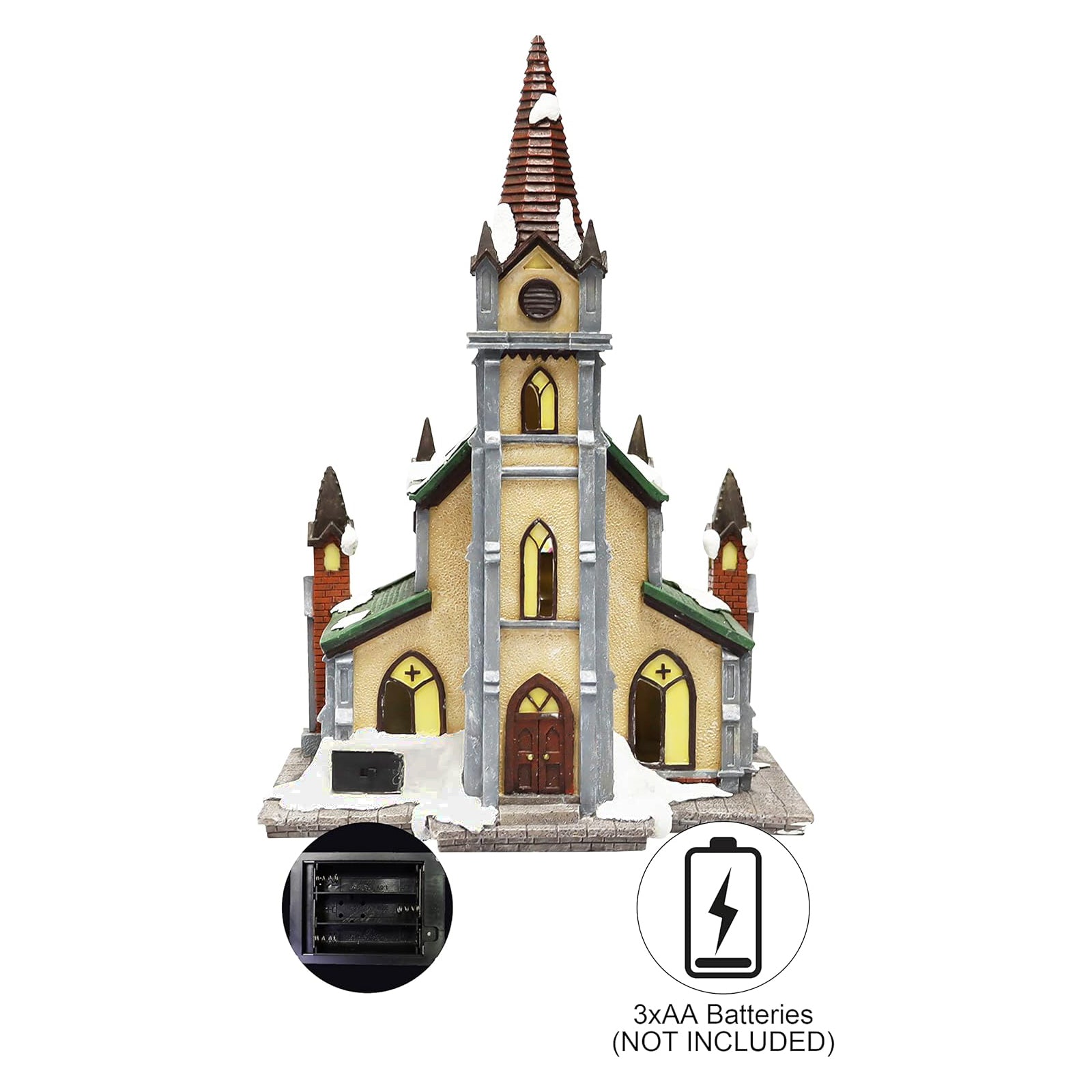 Cathedral Church Hand-Painted Polyresin Lighted Building with LED Lights