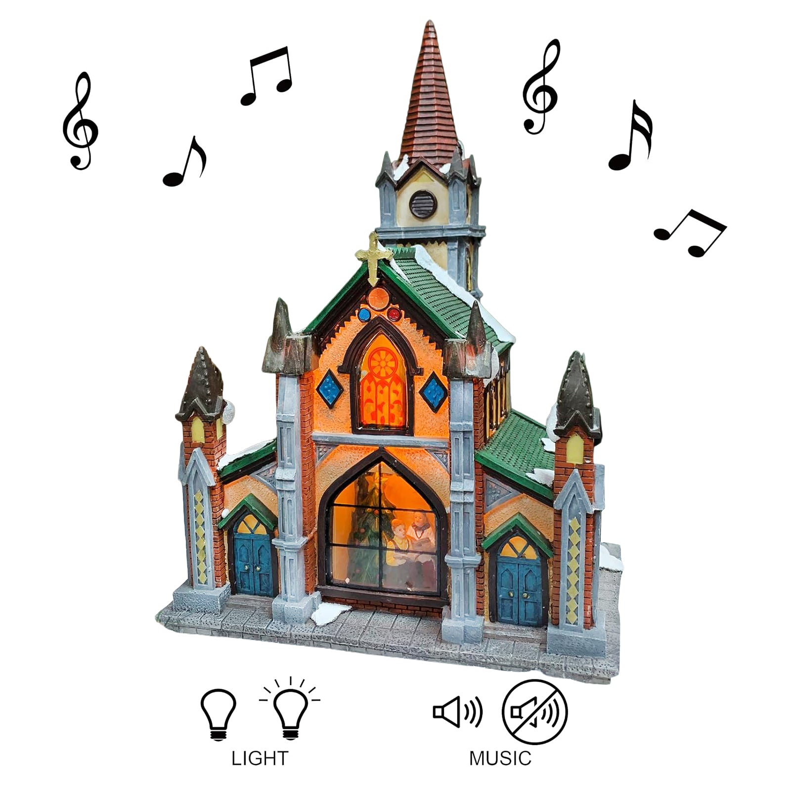 Cathedral Church Hand-Painted Polyresin Lighted Building with LED Lights