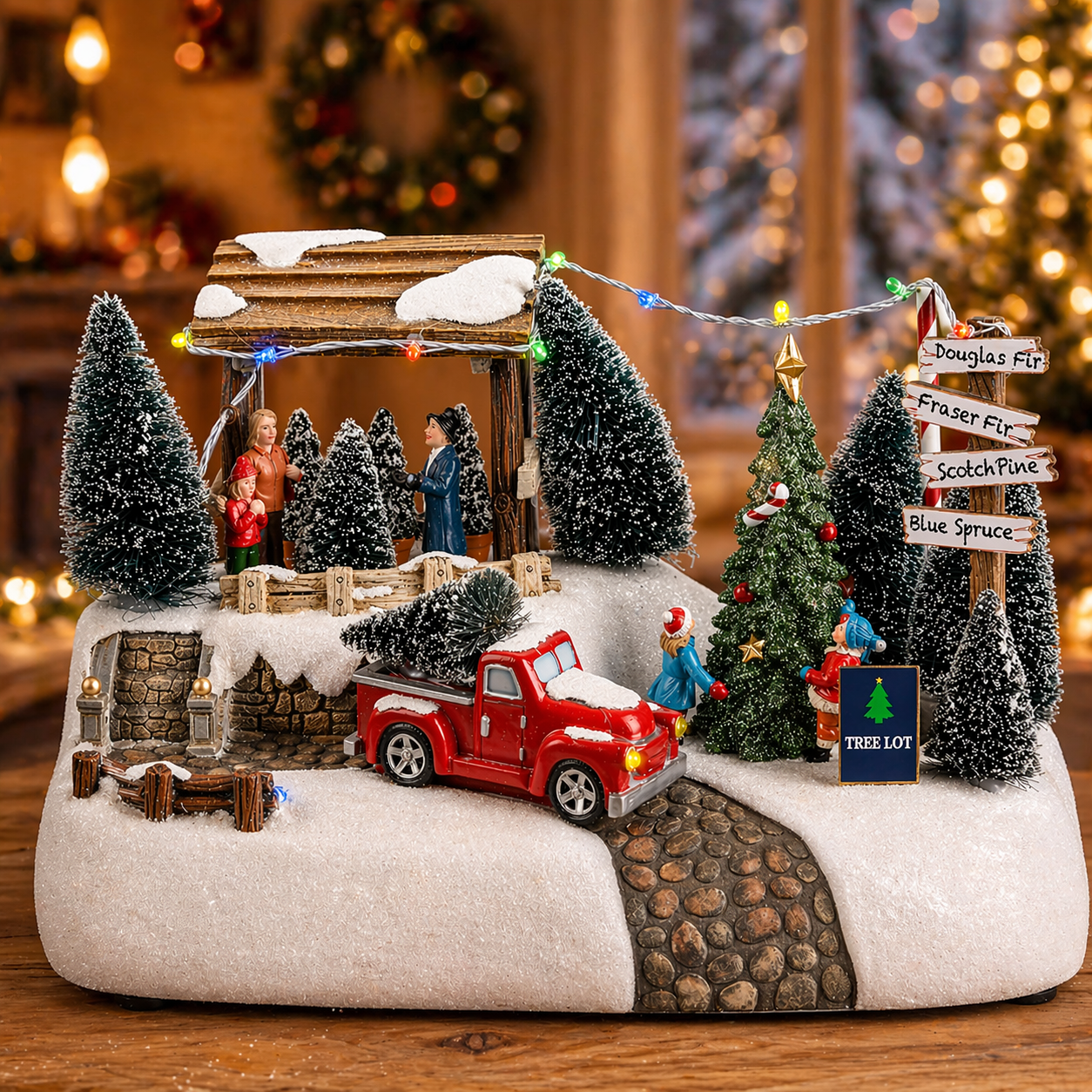 Christmas Scene Village Tree Animation Building Home Decor