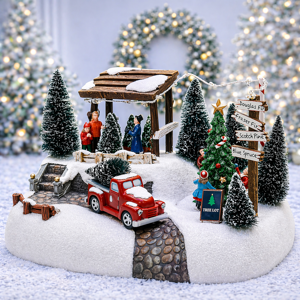 Christmas Scene Village Tree Animation Building Home Decor