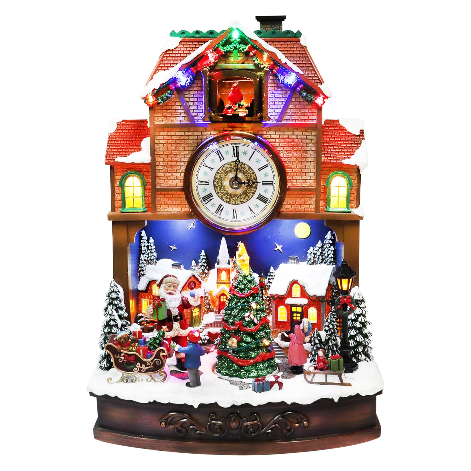 Cuckoo Clock Animated Santa Tree Scene Christmas Village