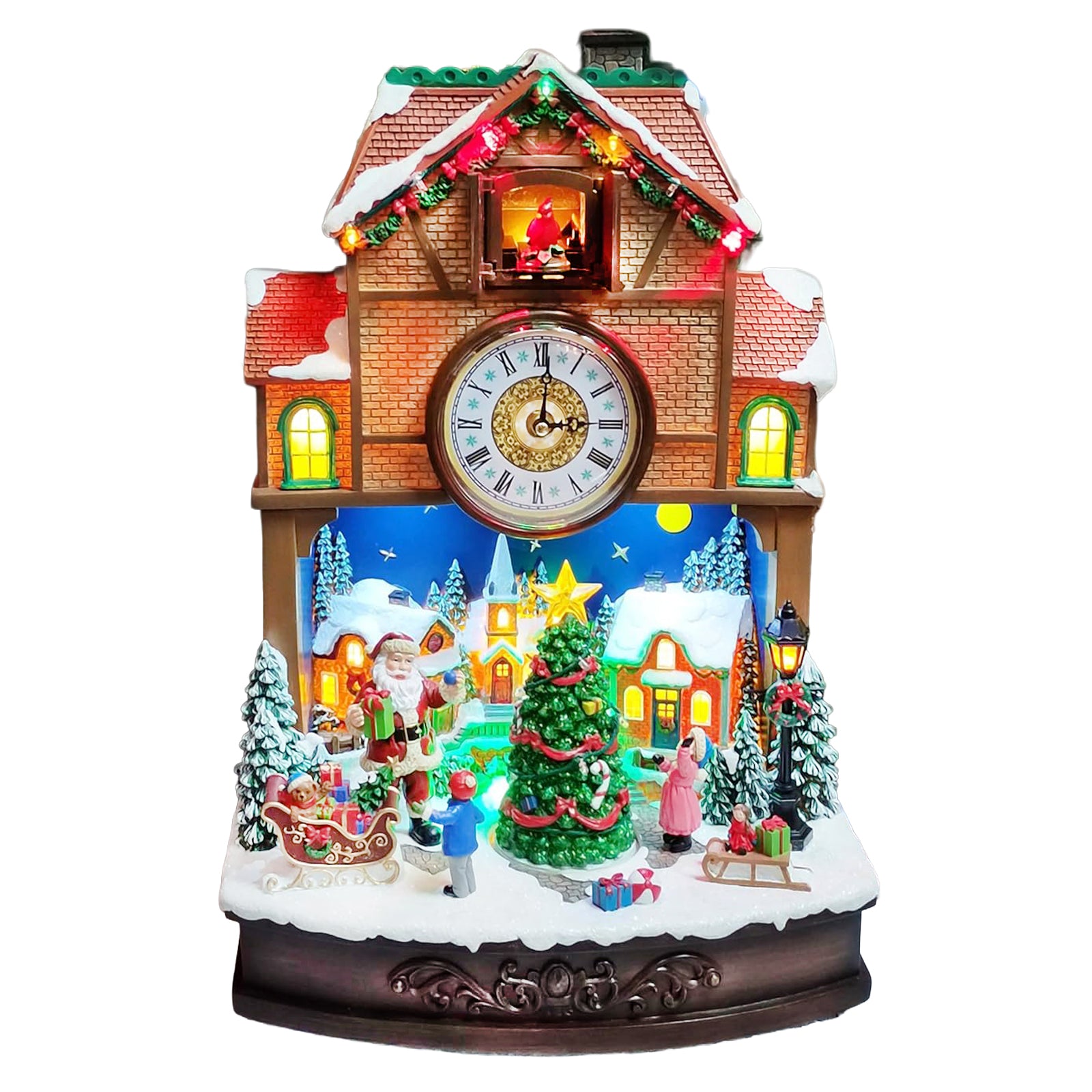 Cuckoo Clock Animated Santa Tree Scene Christmas Village