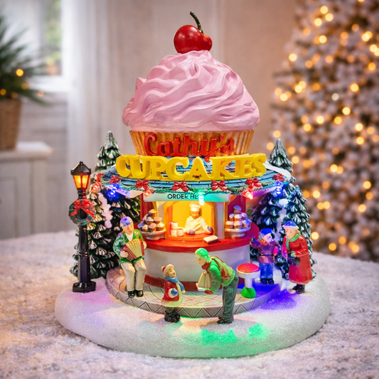 Cupcake Shop Christmas Village LED Lighted Bakery Scene
