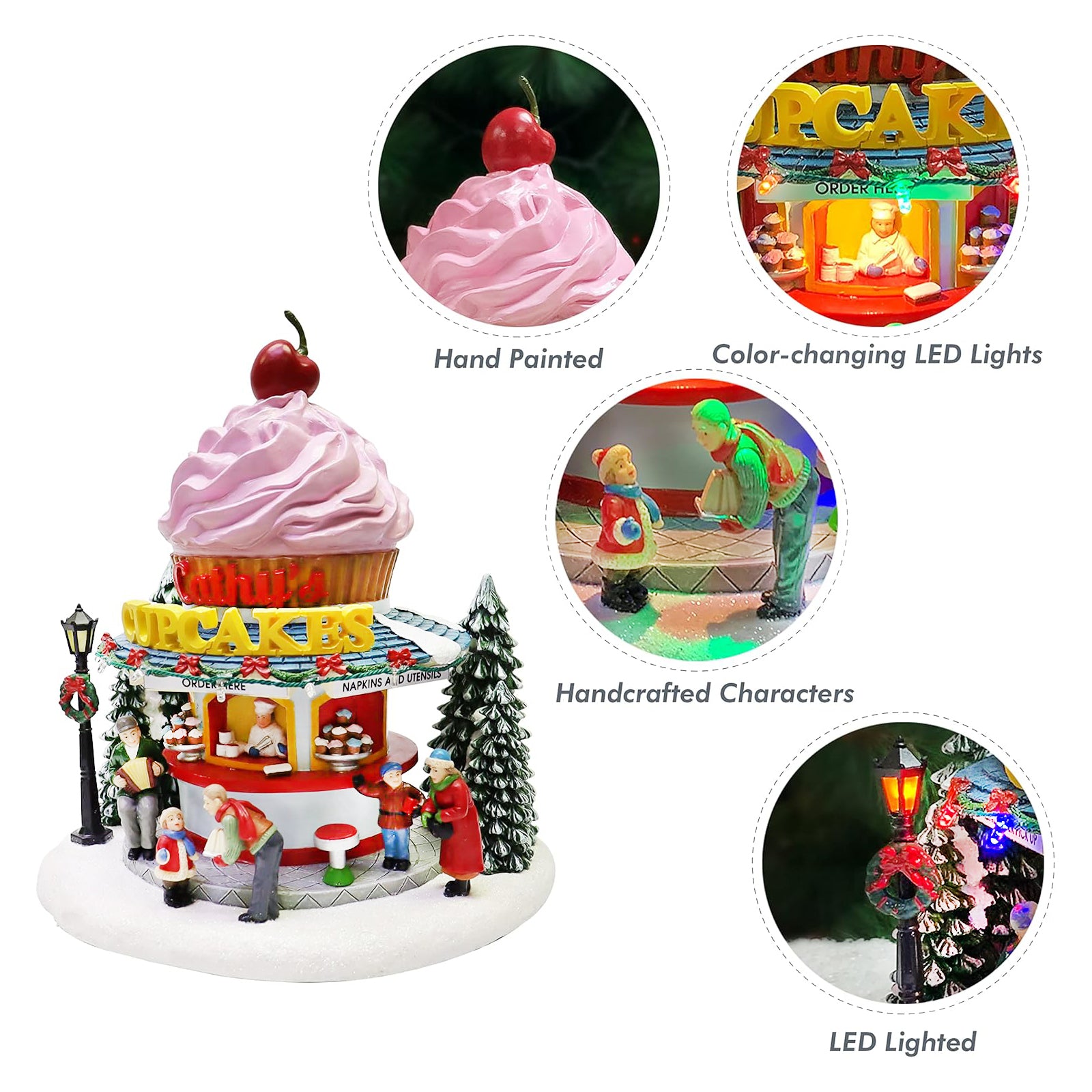 Cupcake Shop Christmas Village LED Lighted Bakery Scene