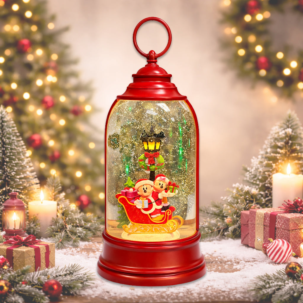 Disney Mickey Minnie Water Spinning Lantern LED Lighted Glitter Lamp Snow Globe