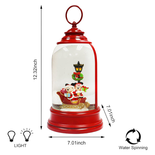 Disney Mickey Minnie Water Spinning Lantern LED Lighted Glitter Lamp Snow Globe