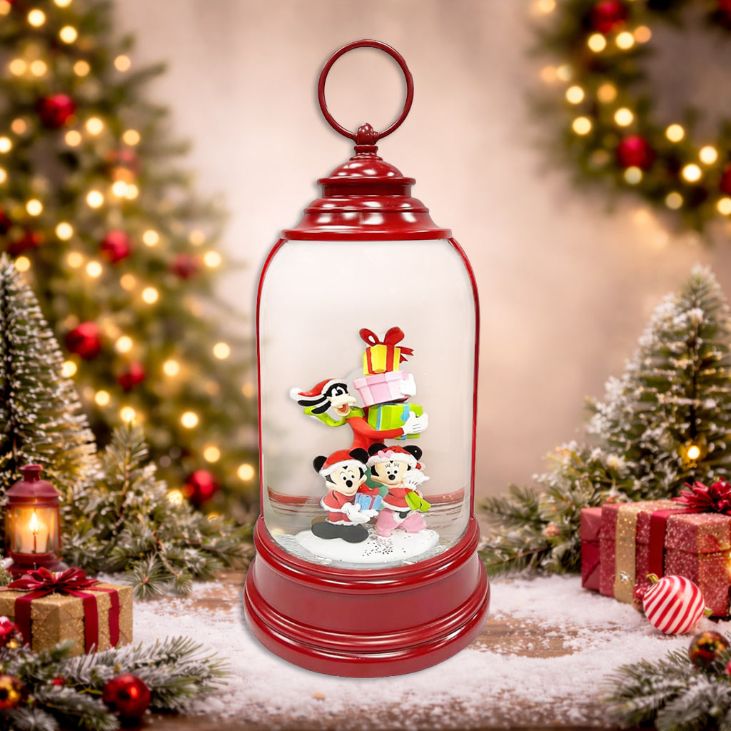 Disney Mickey Minnie Goofy Christmas Water Spinning Snow Globe Lantern with Glittering