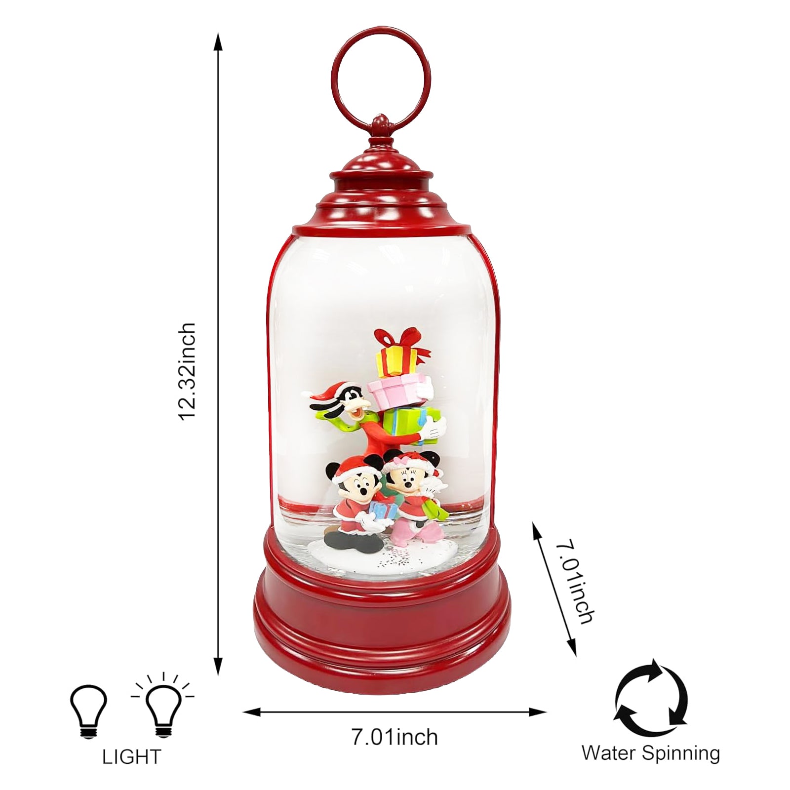 Disney Mickey Minnie Goofy Christmas Water Spinning Snow Globe Lantern with Glittering