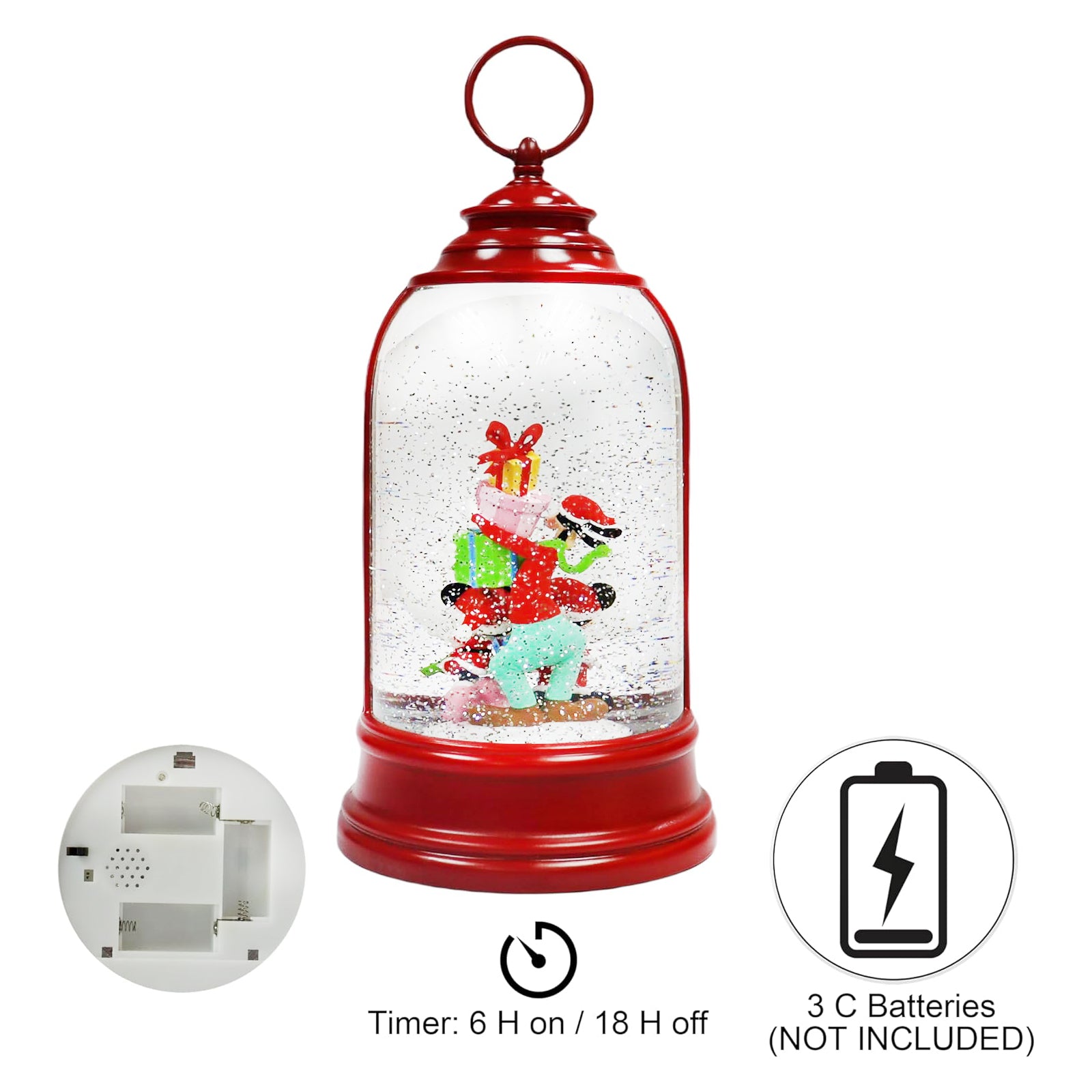 Disney Mickey Minnie Goofy Christmas Water Spinning Snow Globe Lantern with Glittering