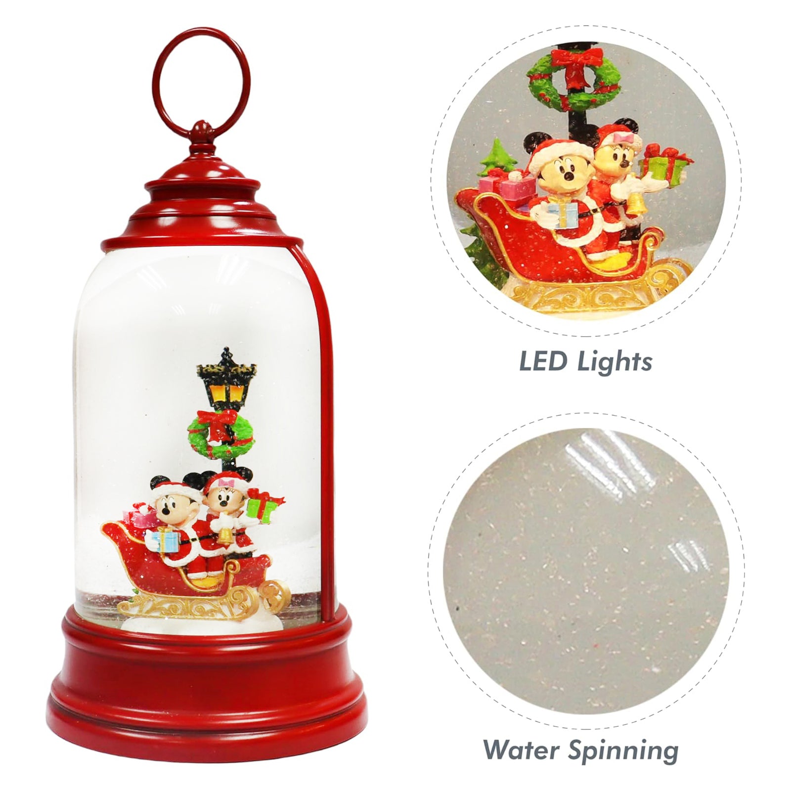Disney Mickey Minnie Water Spinning Lantern LED Lighted Glitter Lamp Snow Globe
