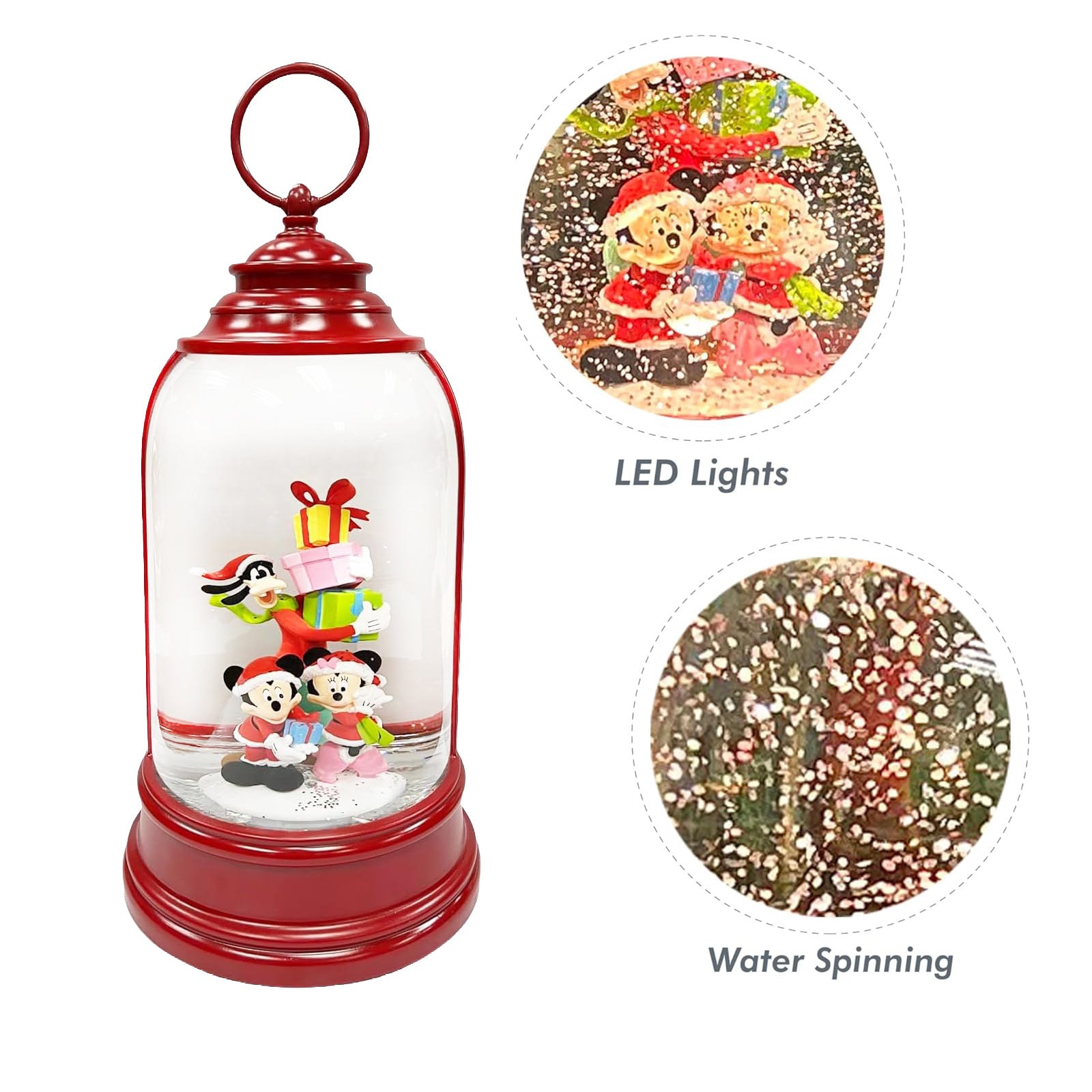 Disney Mickey Minnie Goofy Christmas Water Spinning Snow Globe Lantern with Glittering