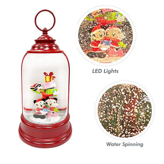 Disney Mickey Minnie Goofy Christmas Water Spinning Snow Globe Lantern with Glittering