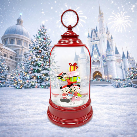 Disney Mickey Minnie Goofy Christmas Water Spinning Snow Globe Lantern with Glittering