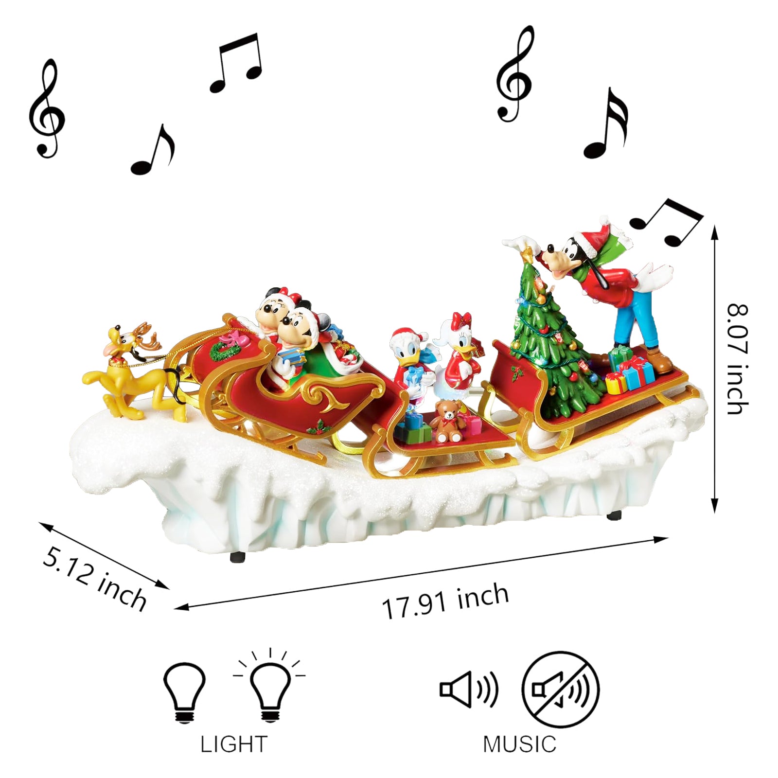 Disney Sleigh Ride Christmas Decoration 18” Hand-Painted Figurine