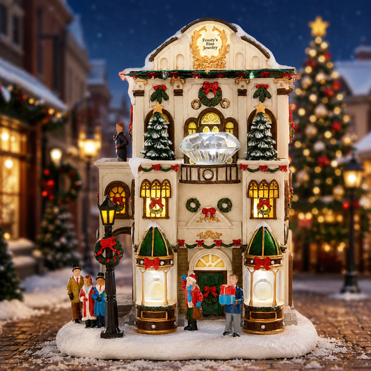Fine Jewelry Shop Lighted Christmas Village Building with LED Lights 11”H