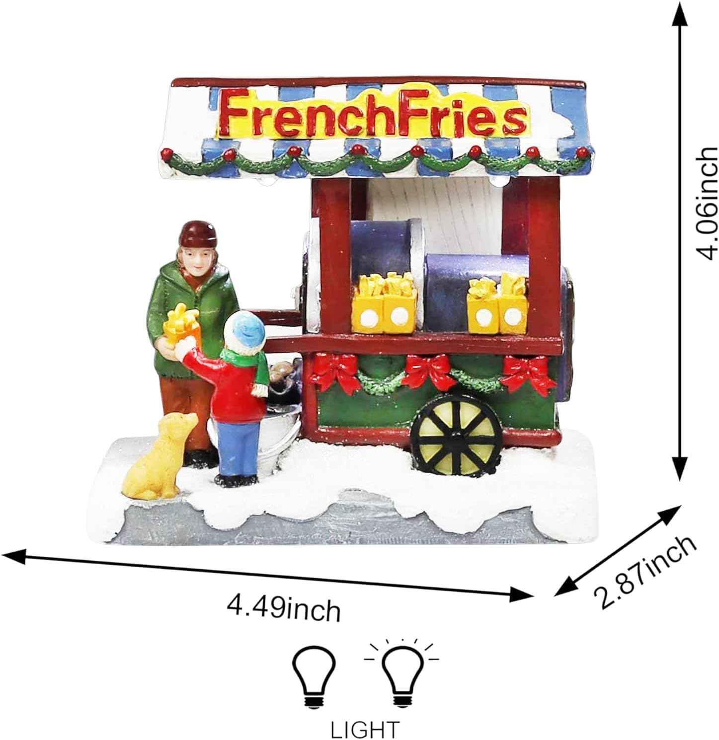 French Fries Wagon Cart LED Lights Battery Operated Christmas Village Hand-Painted Polyresin