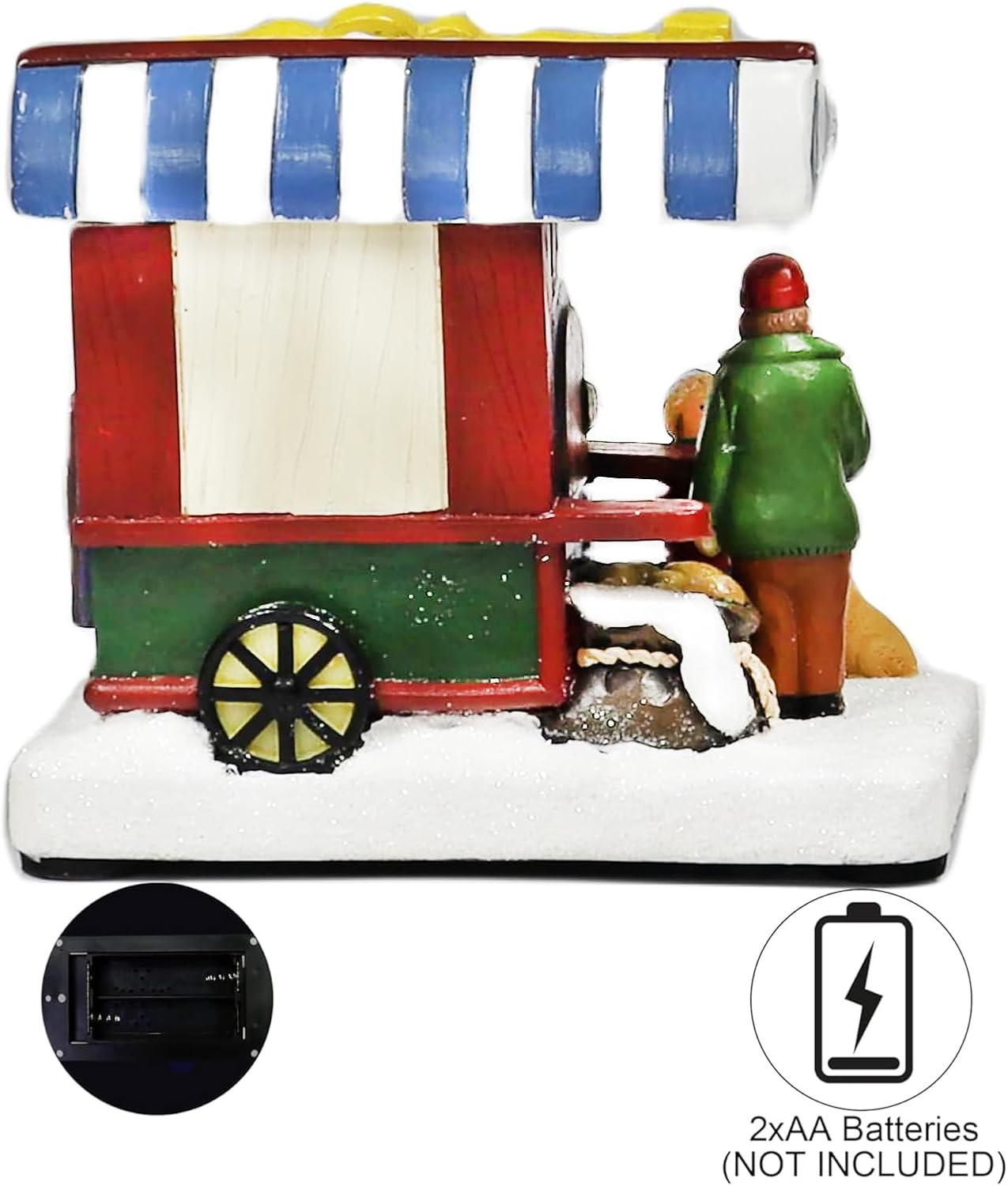 French Fries Wagon Cart LED Lights Battery Operated Christmas Village Hand-Painted Polyresin