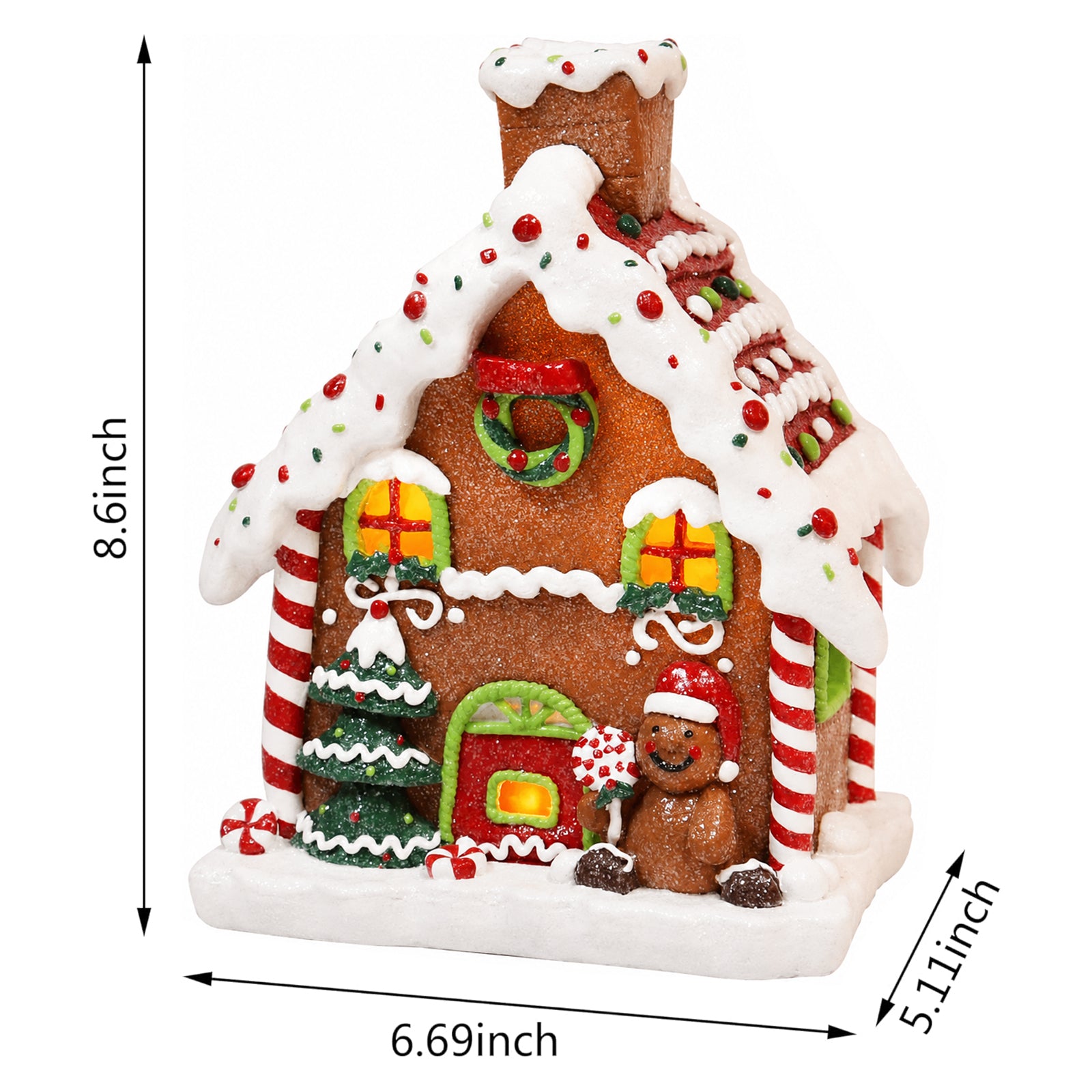 Light Up Gingerbread House 8.7”H Handcrafted Polyresin LED Christmas Decoration