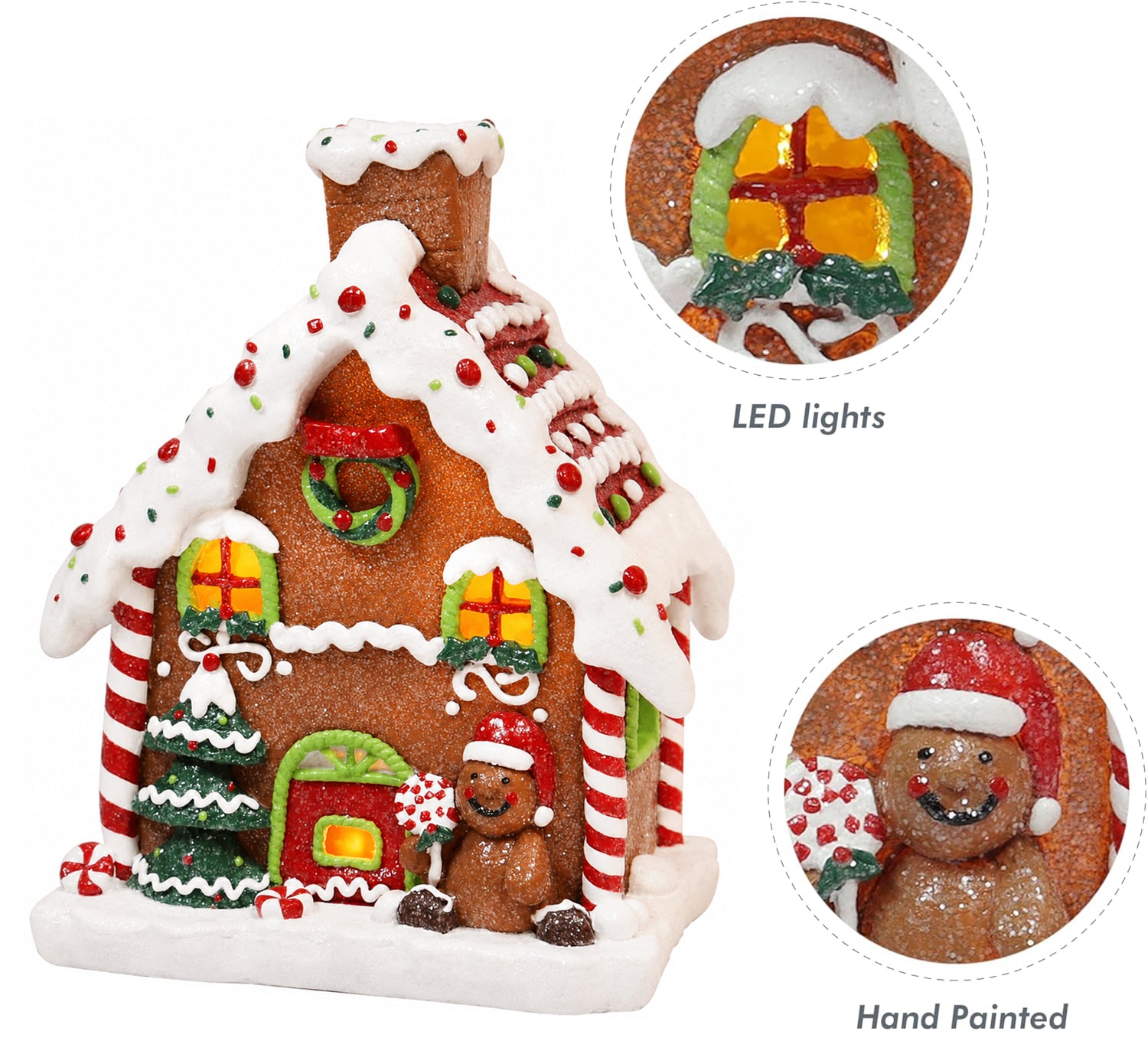Light Up Gingerbread House 8.7”H Handcrafted Polyresin LED Christmas Decoration