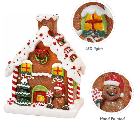 Light Up Gingerbread House 8.7”H Handcrafted Polyresin LED Christmas Decoration