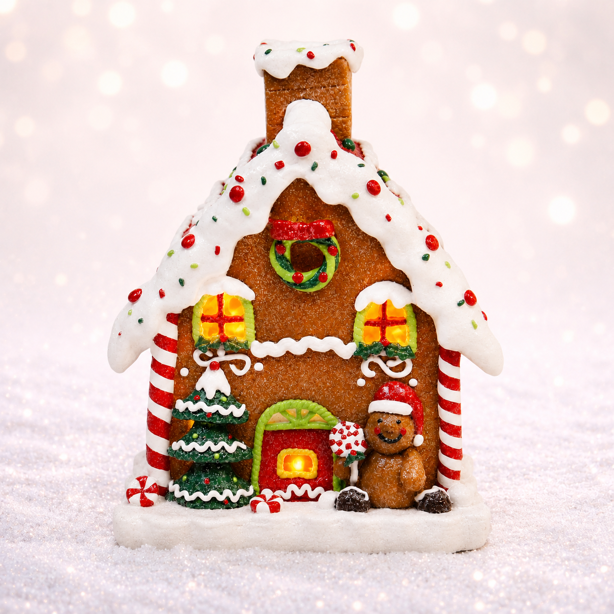 Light Up Gingerbread House 8.7”H Handcrafted Polyresin LED Christmas Decoration
