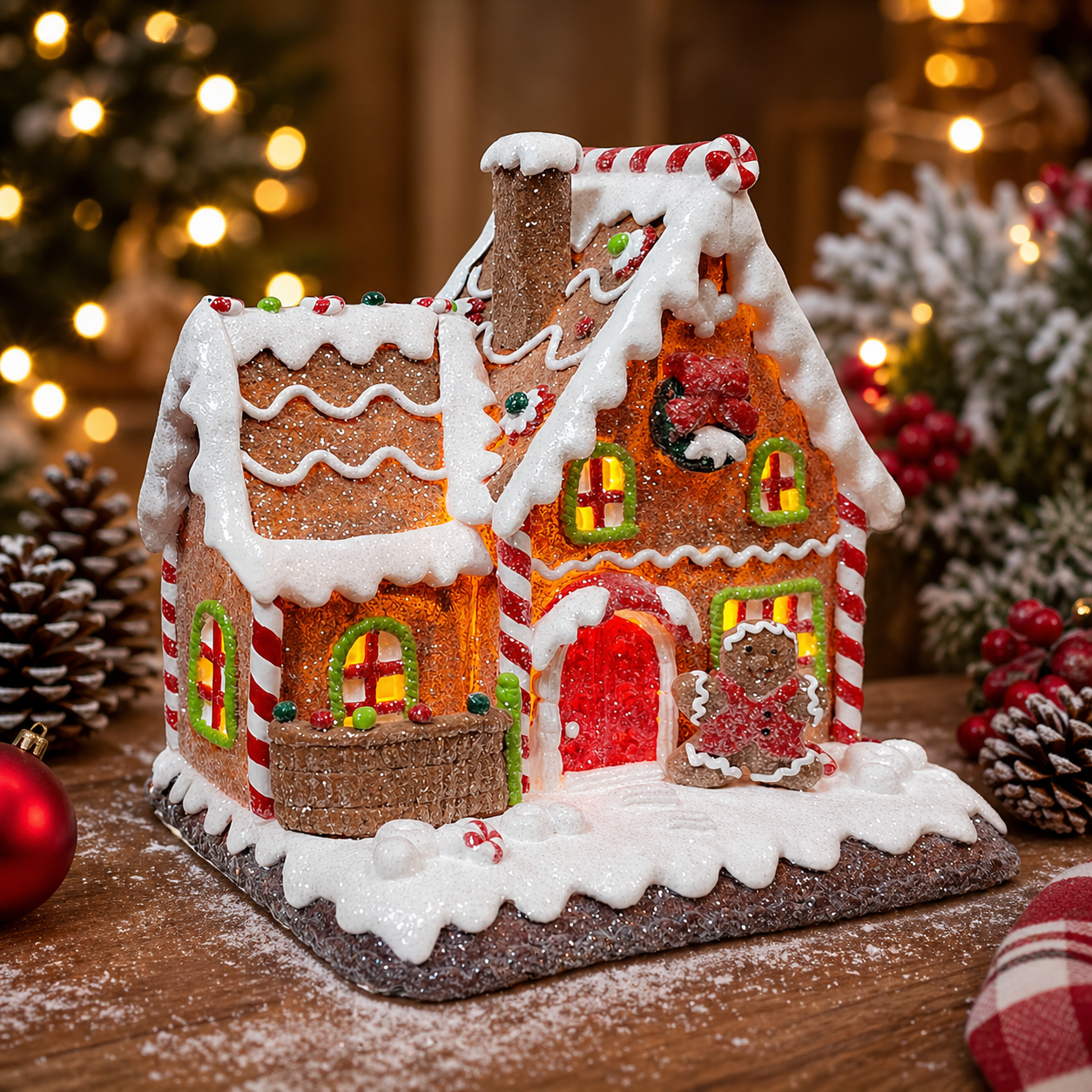Gingerbread House Light Up Christmas Village Decoration 7.5” LED Handcrafted