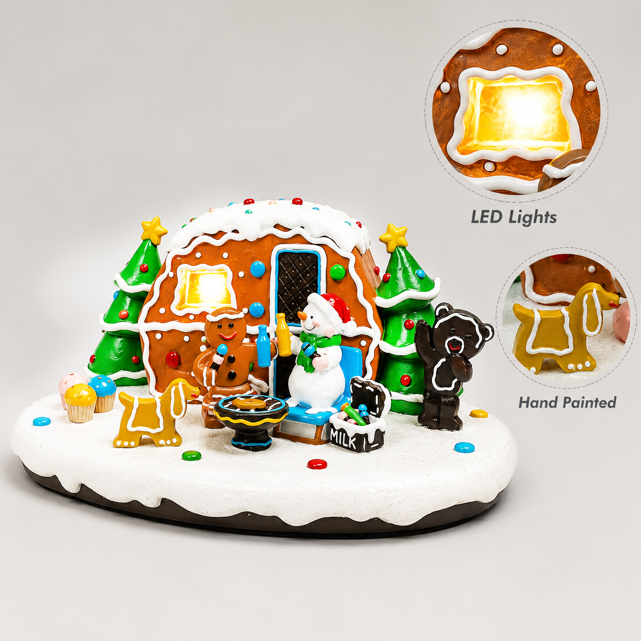 Christmas Gingerbread House Lighted Hand-Painted Resin Holiday House