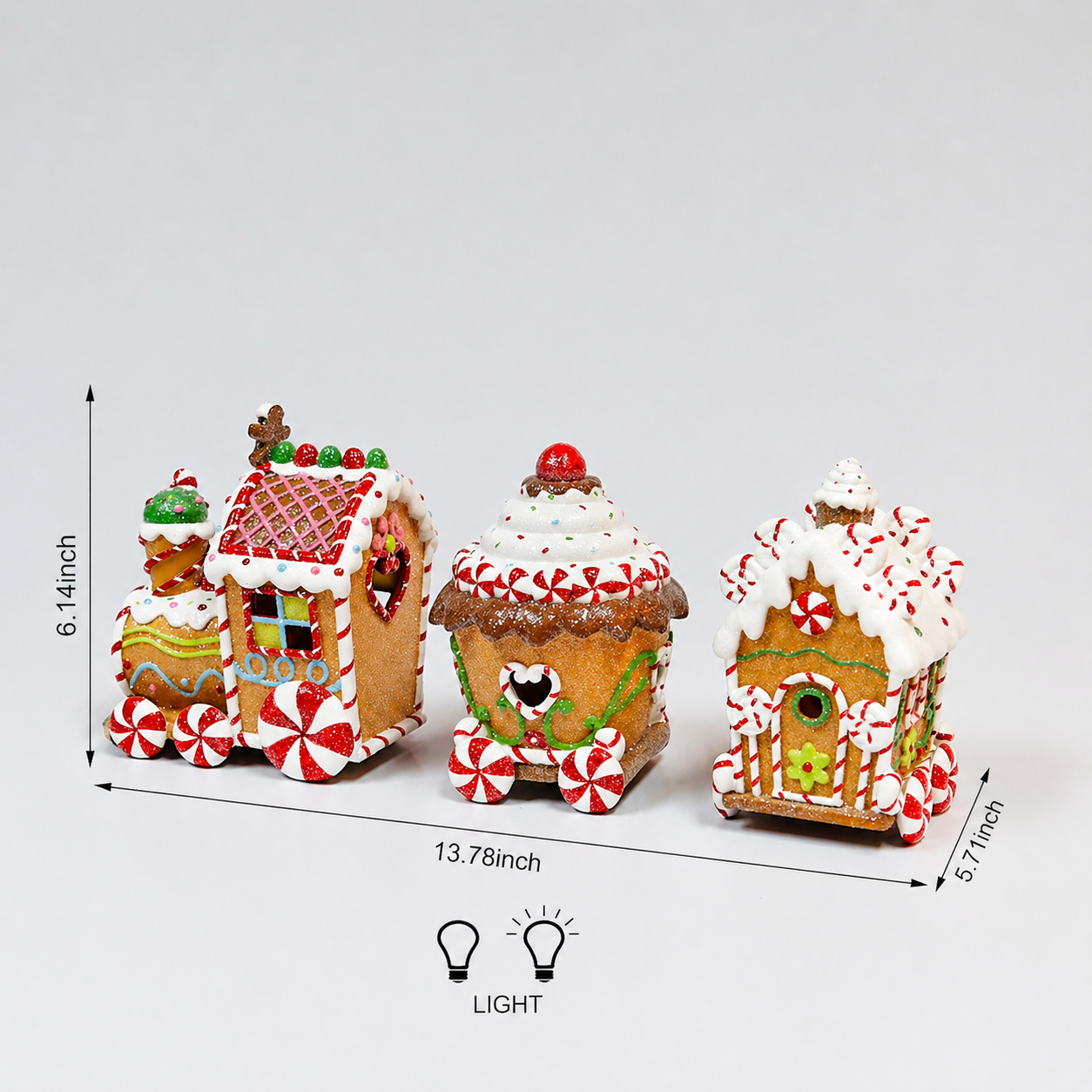 Gingerbread Train Set Handcrafted Light Up Christmas Train