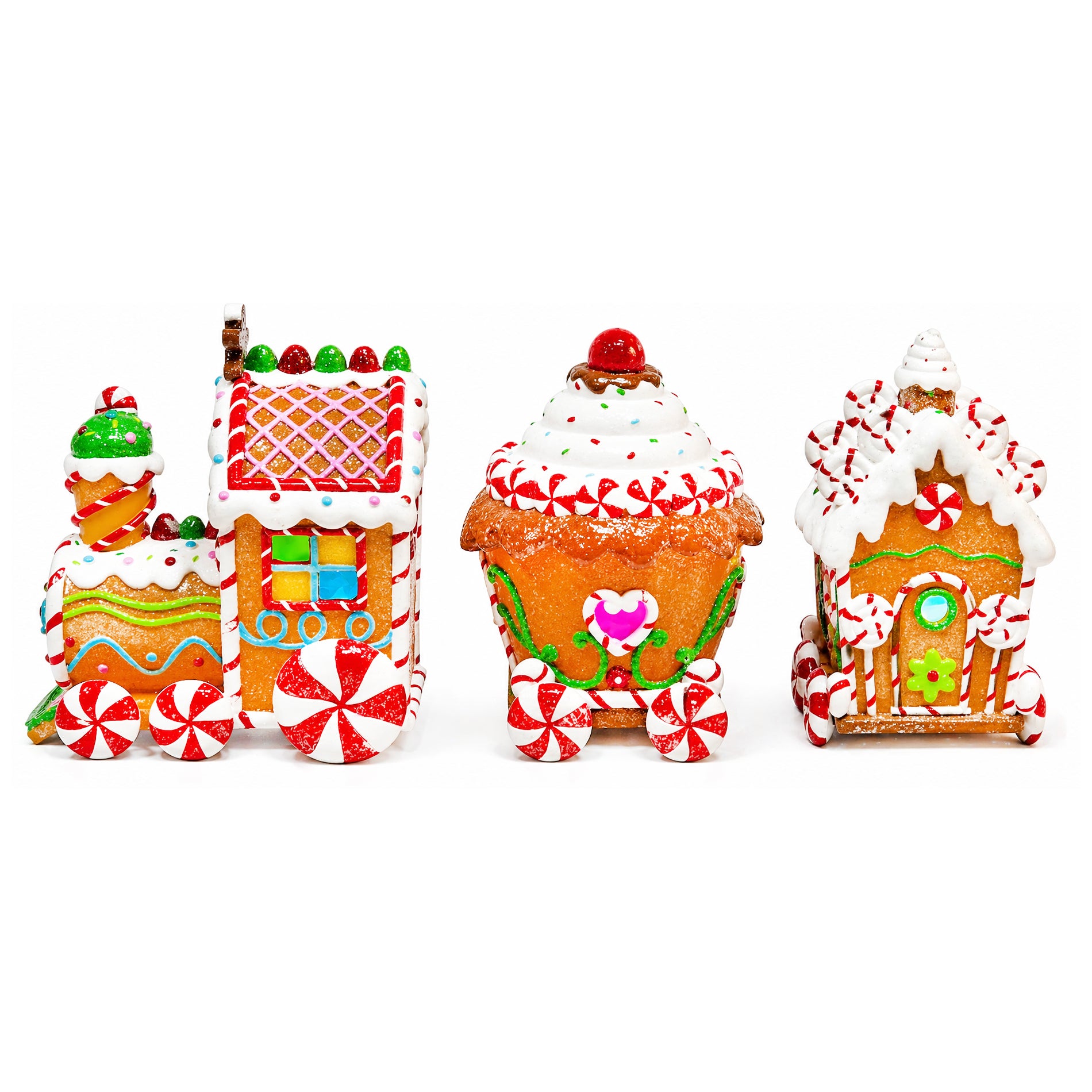 Gingerbread Train Set Handcrafted Light Up Christmas Train