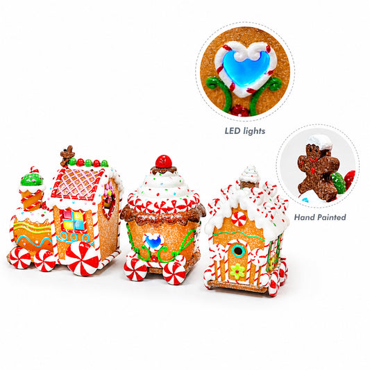 Gingerbread Train Set Handcrafted Light Up Christmas Train