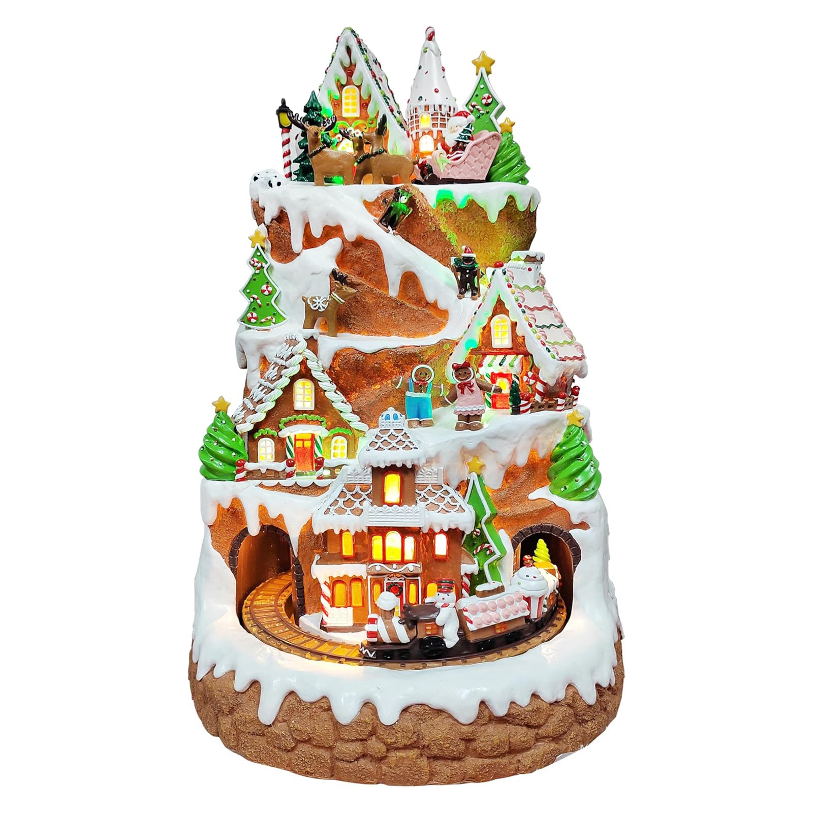 Gingerbread Mountain Christmas Village 21” Moving Train & Santa Sleigh