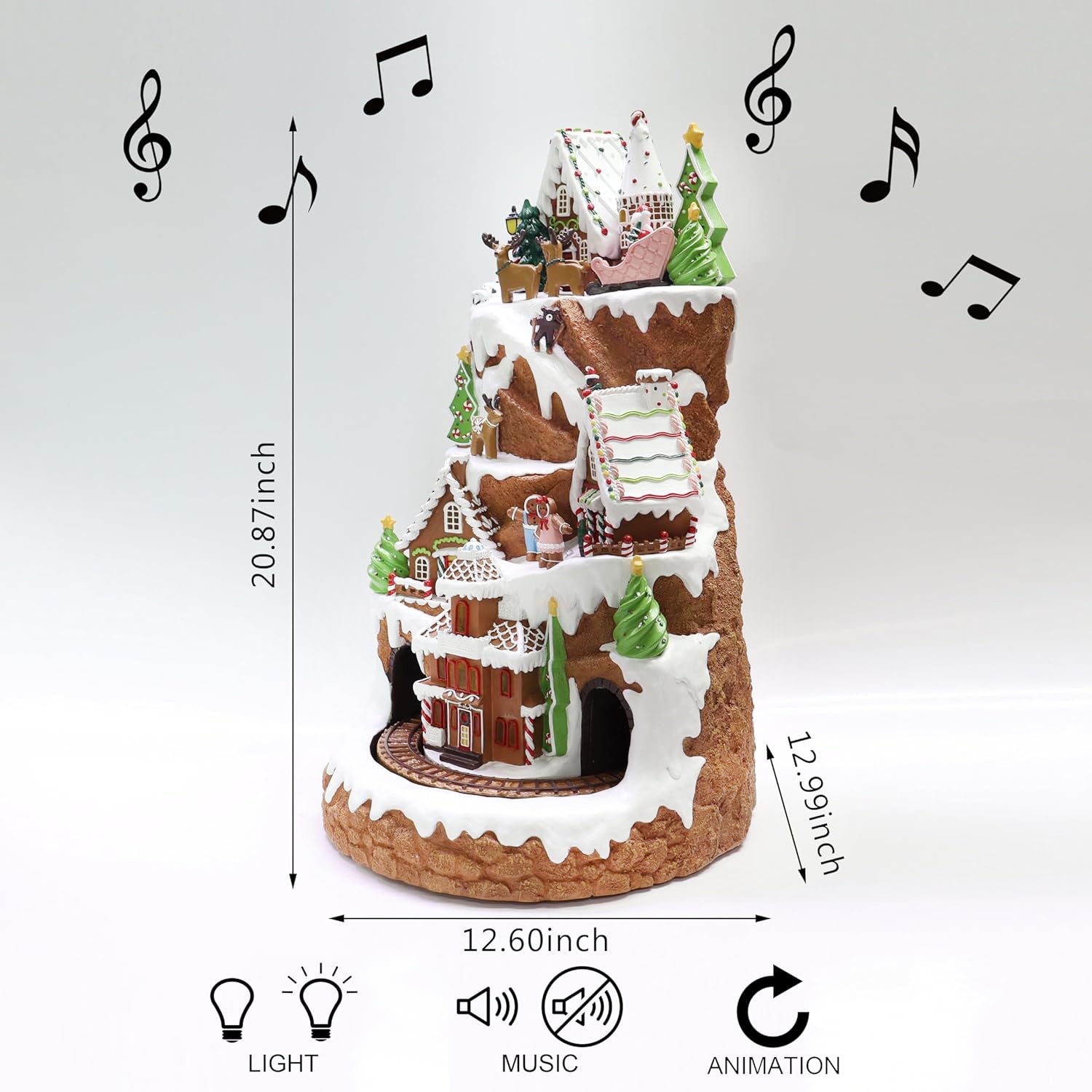 Gingerbread Mountain Christmas Village 21” Moving Train & Santa Sleigh