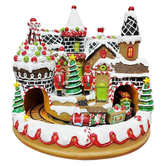 Animated Gingerbread Train Station 10.63” with Moving Train
