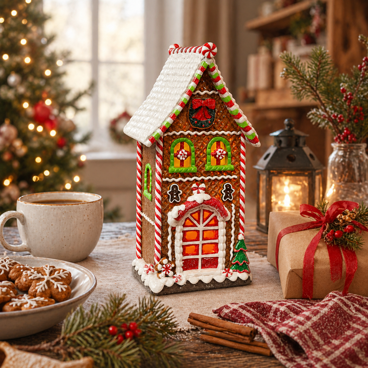 Gingerbread Village House LED Light Up Christmas Decoration 12.9” Handcrafted Holiday Decor