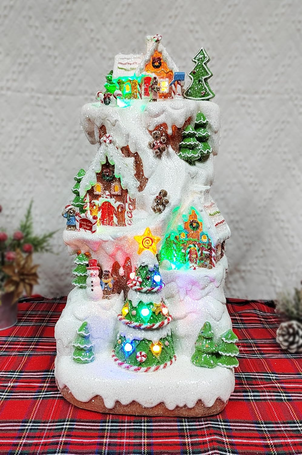 Gingerbread Village Multi-Tiered Mountain 15.75”H LED Lighted Christmas Scene Music Handcrafted