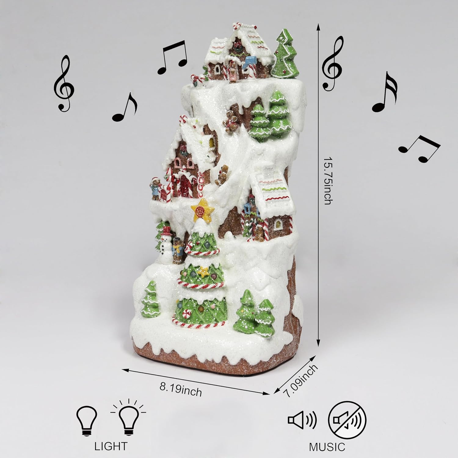 Gingerbread Village Multi-Tiered Mountain 15.75”H LED Lighted Christmas Scene Music Handcrafted