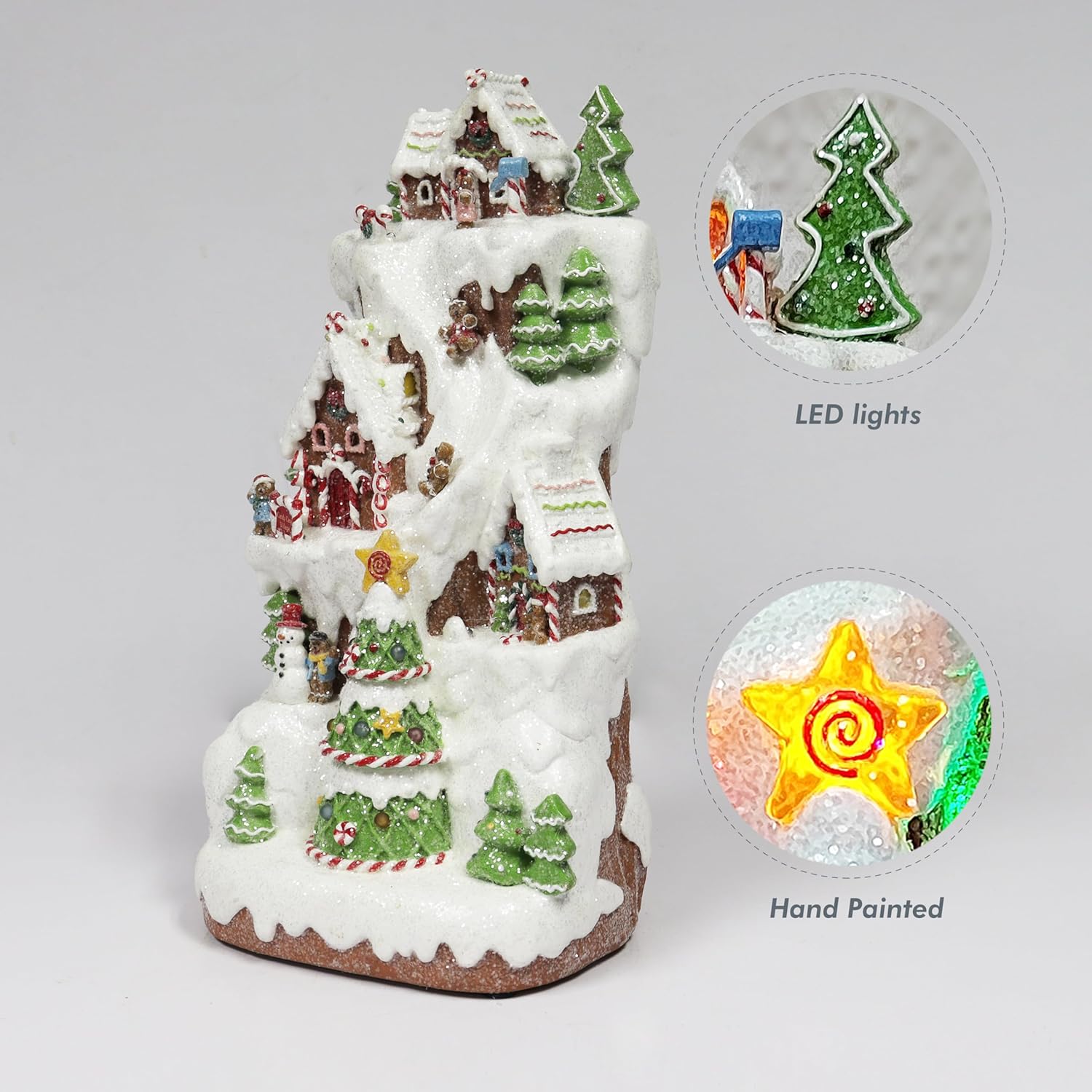 Gingerbread Village Multi-Tiered Mountain 15.75”H LED Lighted Christmas Scene Music Handcrafted