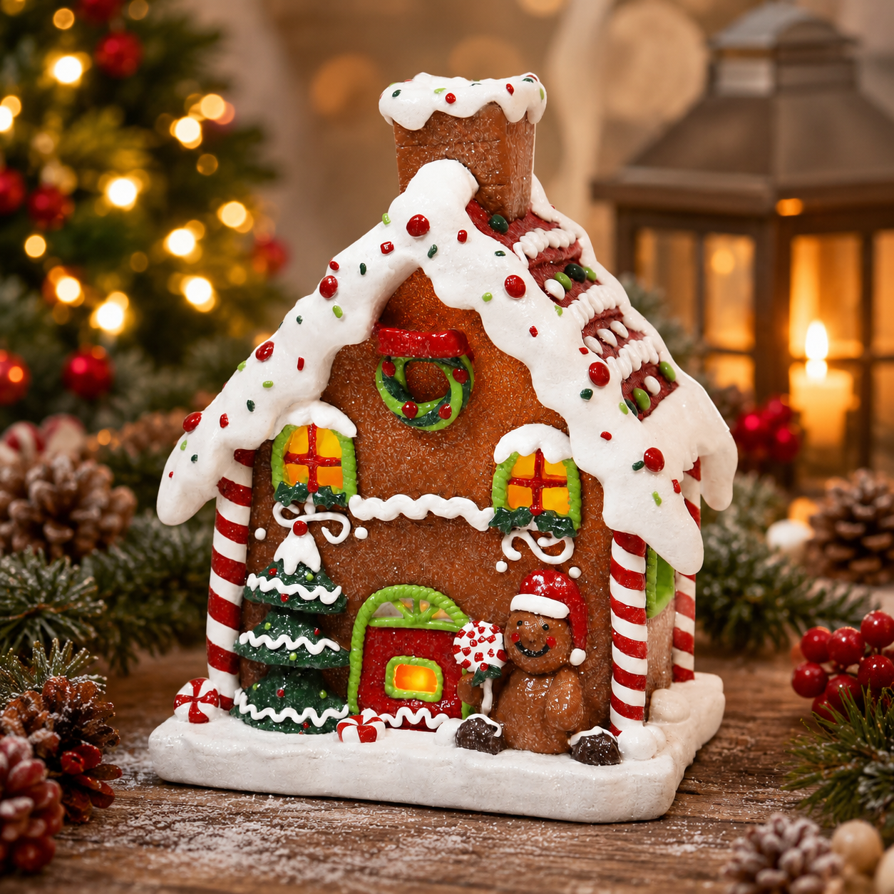 Light Up Gingerbread House 8.7”H Handcrafted Polyresin LED Christmas Decoration