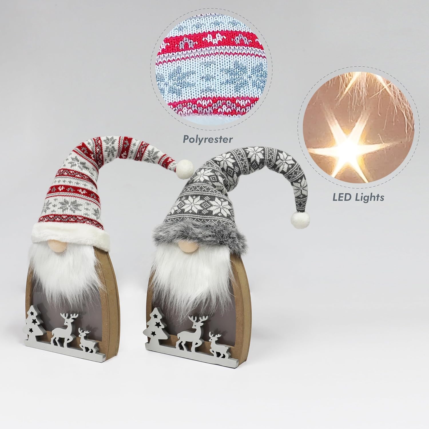 Polyester Gnomes with LED Light up Battery Operate Battery Included 2 Packs