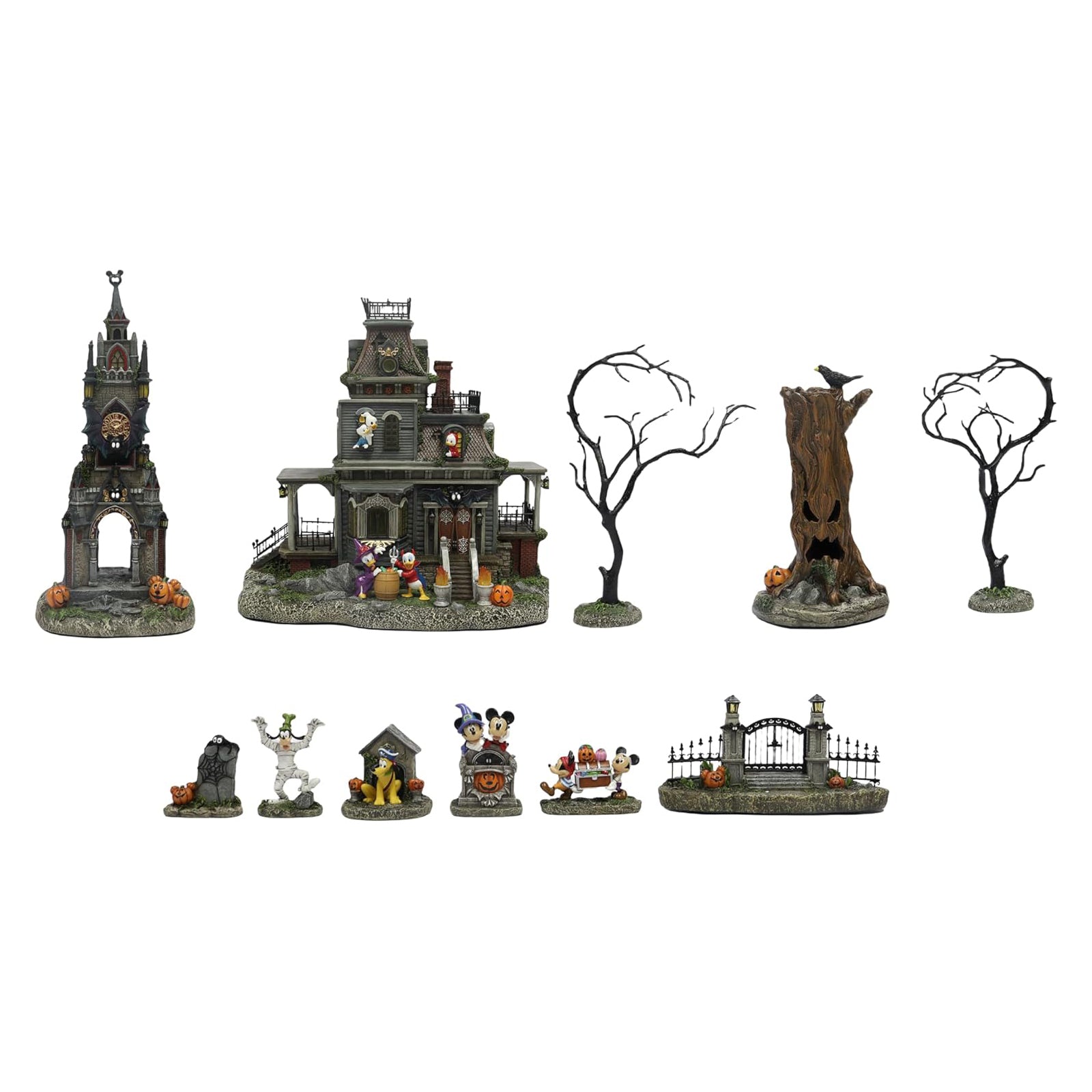 Halloween Village 12-Piece LED Musical Set with Cartoon Disney Mickey Minnie Mouse Characters Handcrafted
