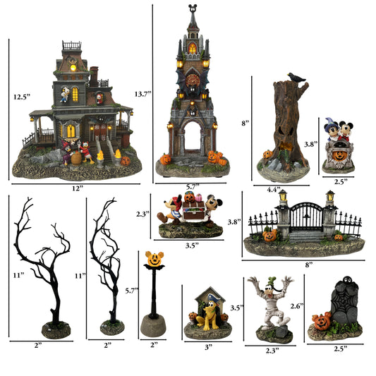 Disney Halloween Village 12-Piece LED Musical Set with Cartoon Disney Mickey Minnie Mouse Characters Handcrafted