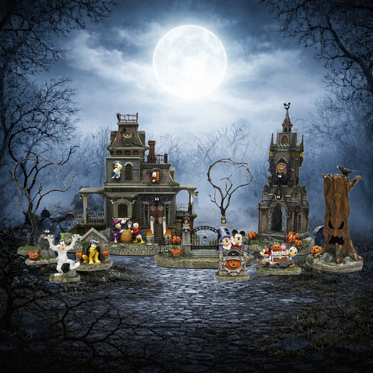 Halloween Village 12-Piece LED Musical Set with Cartoon Disney Mickey Minnie Mouse Characters Handcrafted