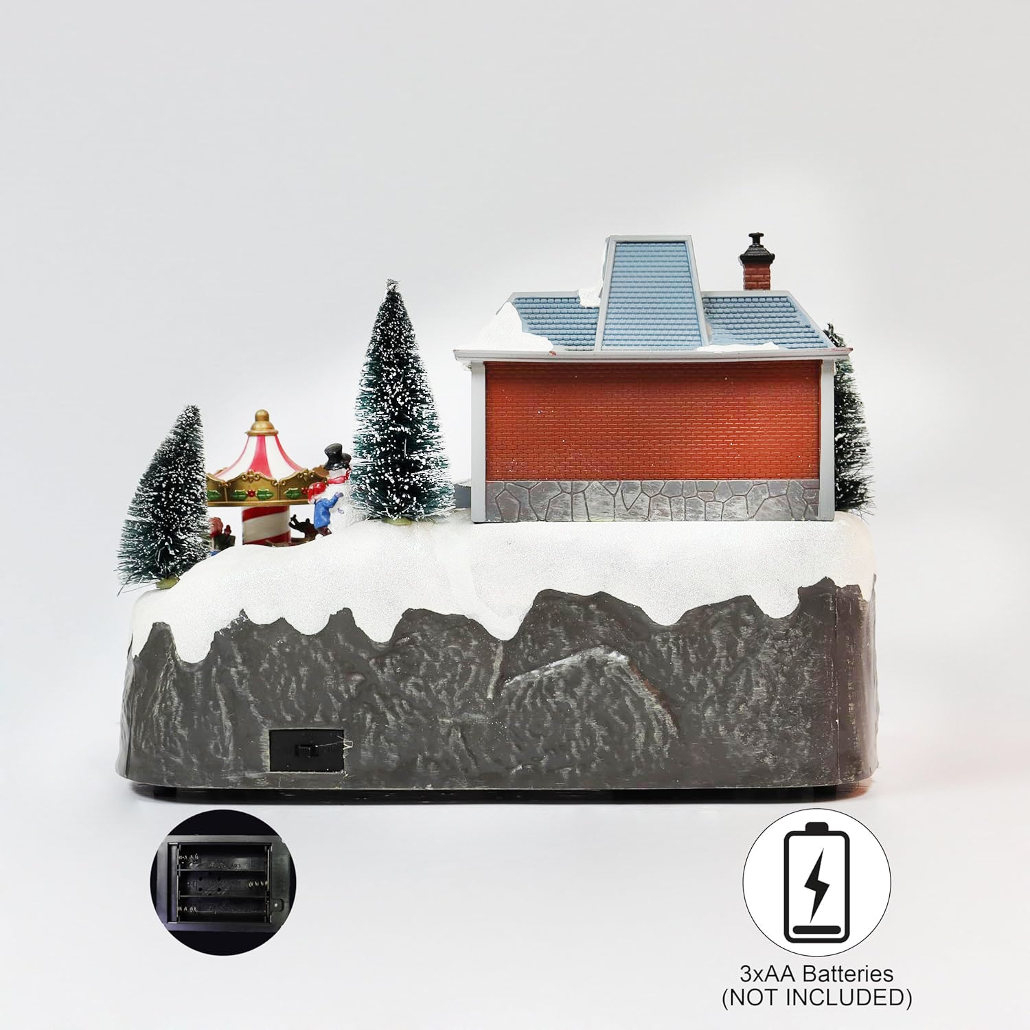 Animated Moving Train & Carousel Musical Christmas Village 8.5”H Light Up Holiday Scene with LED Lights