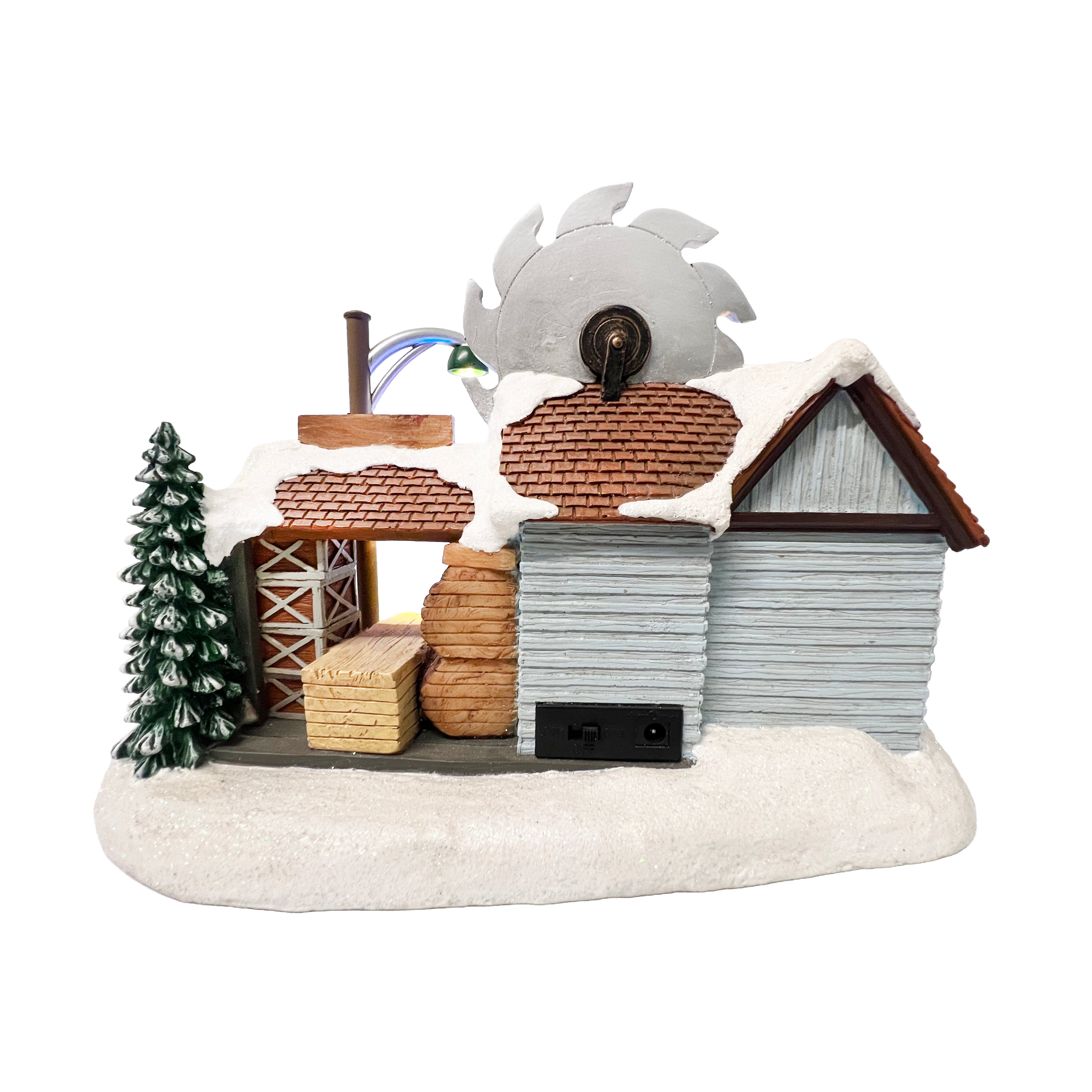 Christmas Village Sawmill and Firewood LED Musical Decor 8 Inch