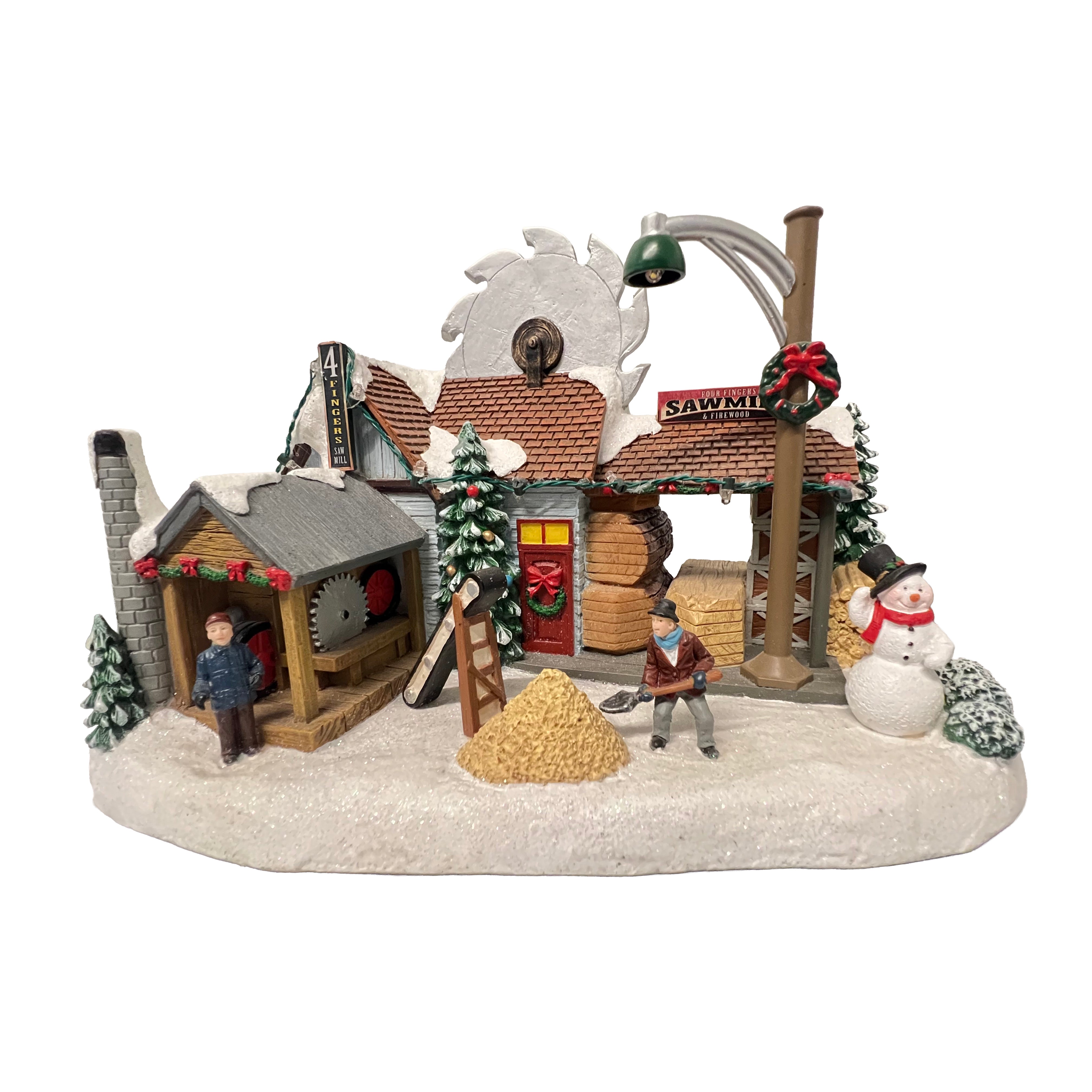 Christmas Village Sawmill and Firewood LED Musical Decor 8 Inch