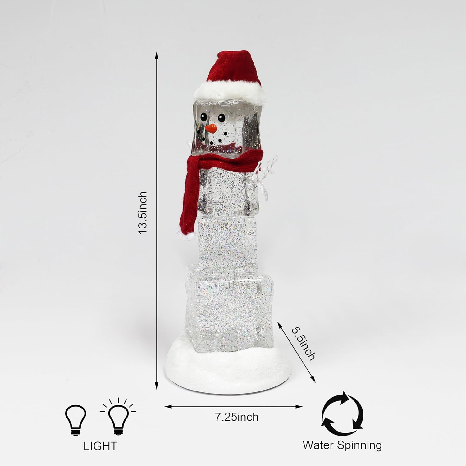Ice Cube Snowman Snow Globe 13.5”H LED Lighted Spinning