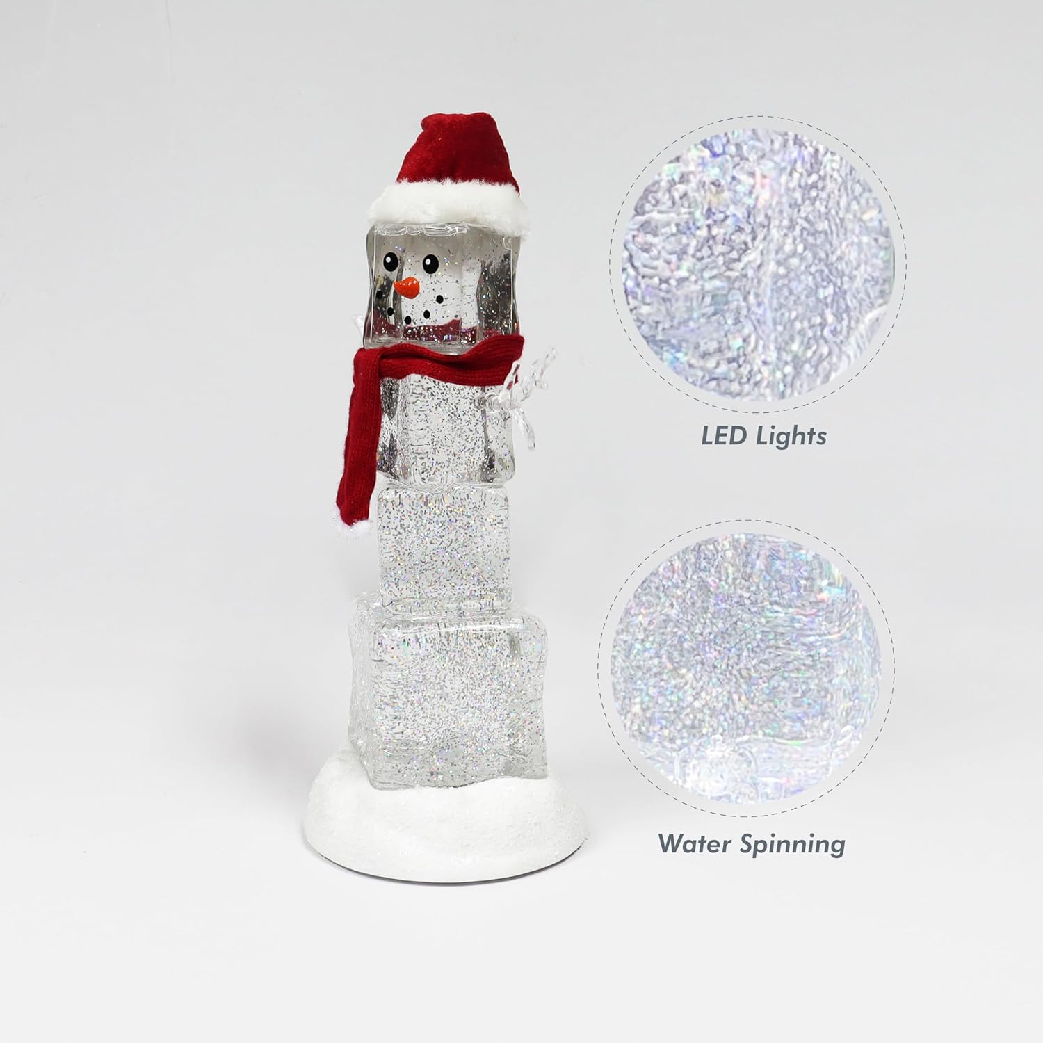 Ice Cube Snowman Snow Globe 13.5”H LED Lighted Spinning